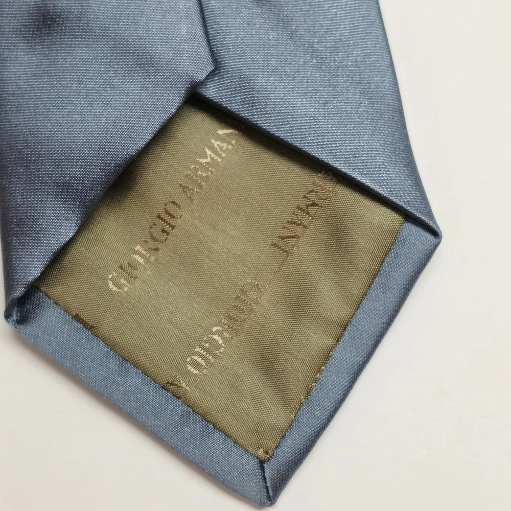 Giorgio Armani Silk Tie Mens OS Blue Solid Satin Handmade Italy Luxury Designer